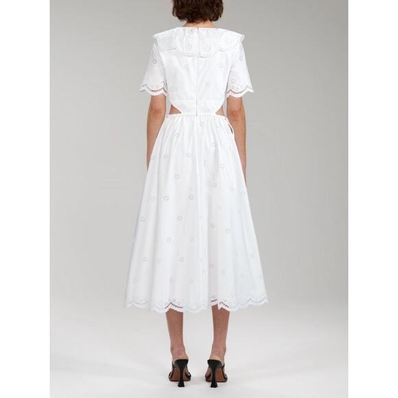 Self-Portrait WHITE COQUETTE DAISY COTTON BRODERIE ANGLAISE CUT OUT MIDI DRESS 8 - Picture 2 of 16